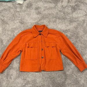 Orange Women's fleece cropped button down